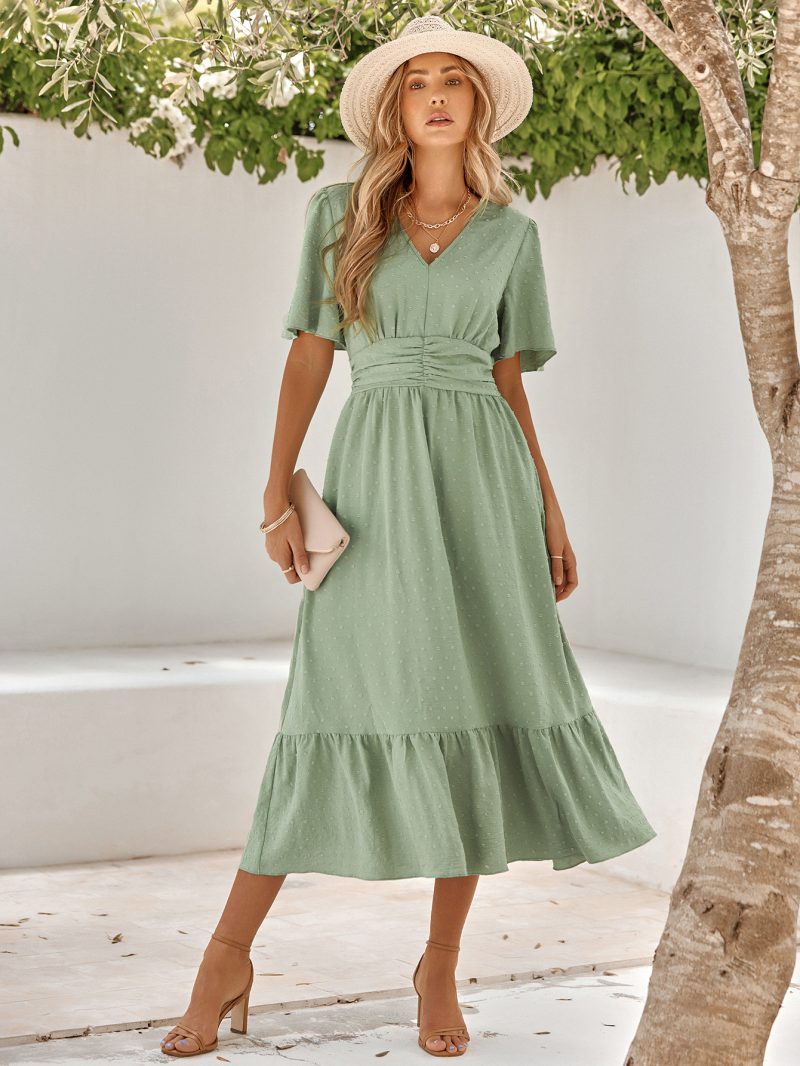 V-neck Ruffle Sleeve Maxi Dress - Summer - Image 5
