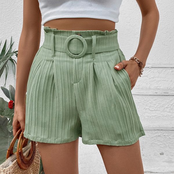 Stylish Solid Color Pleated Shorts for Women