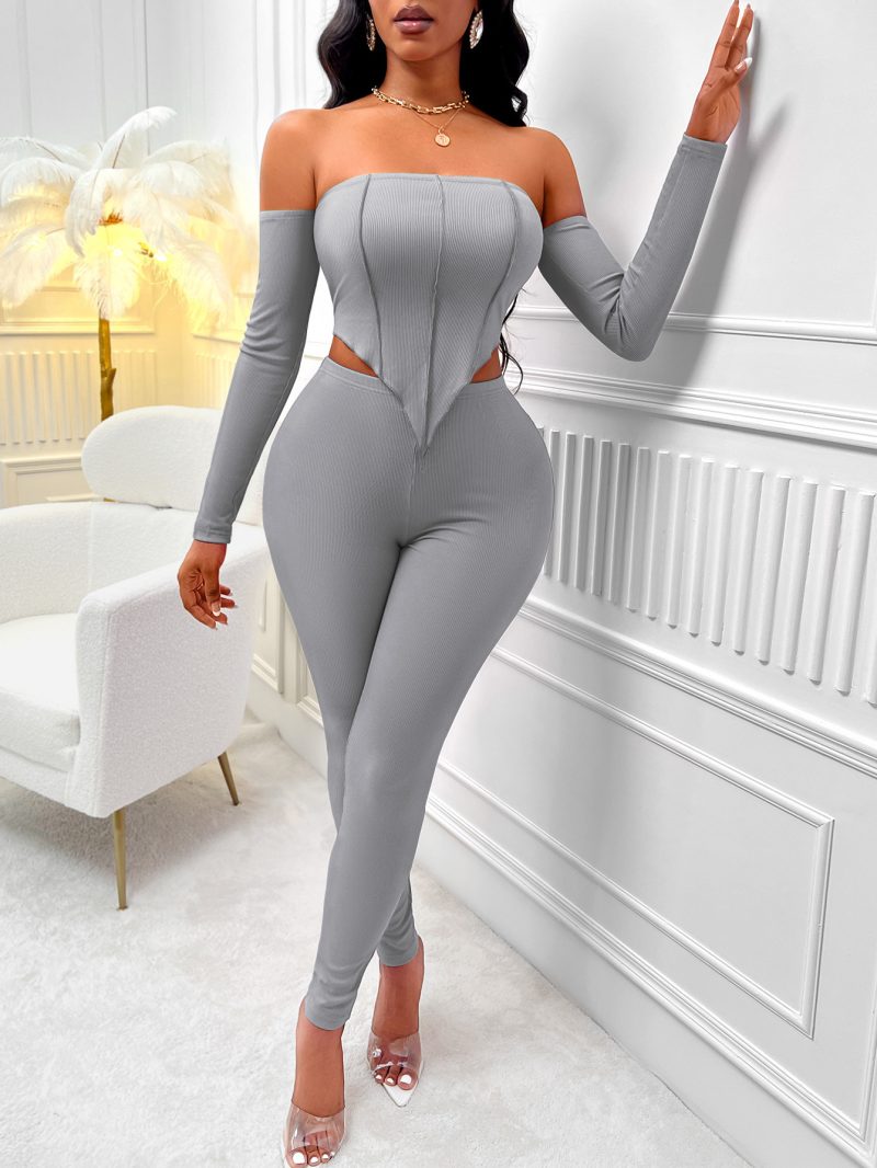 Solid Color Off-Shoulder Suit - Fall/Winter Sexy - Image 4