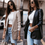 Office Blazer Collar Leather Coat - Autumn/Winter - Image 5