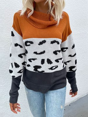 Leopard Print Contrast Color Long Sleeve Pullover