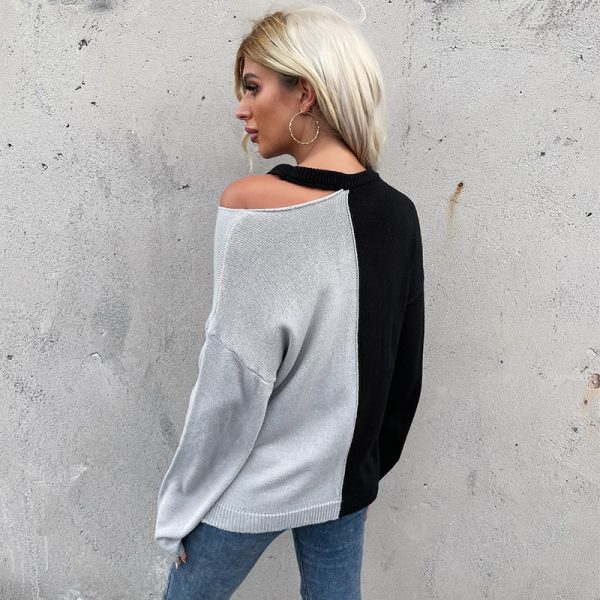 Casual Long Sleeve Color Matching Cutout Sweater - Image 4