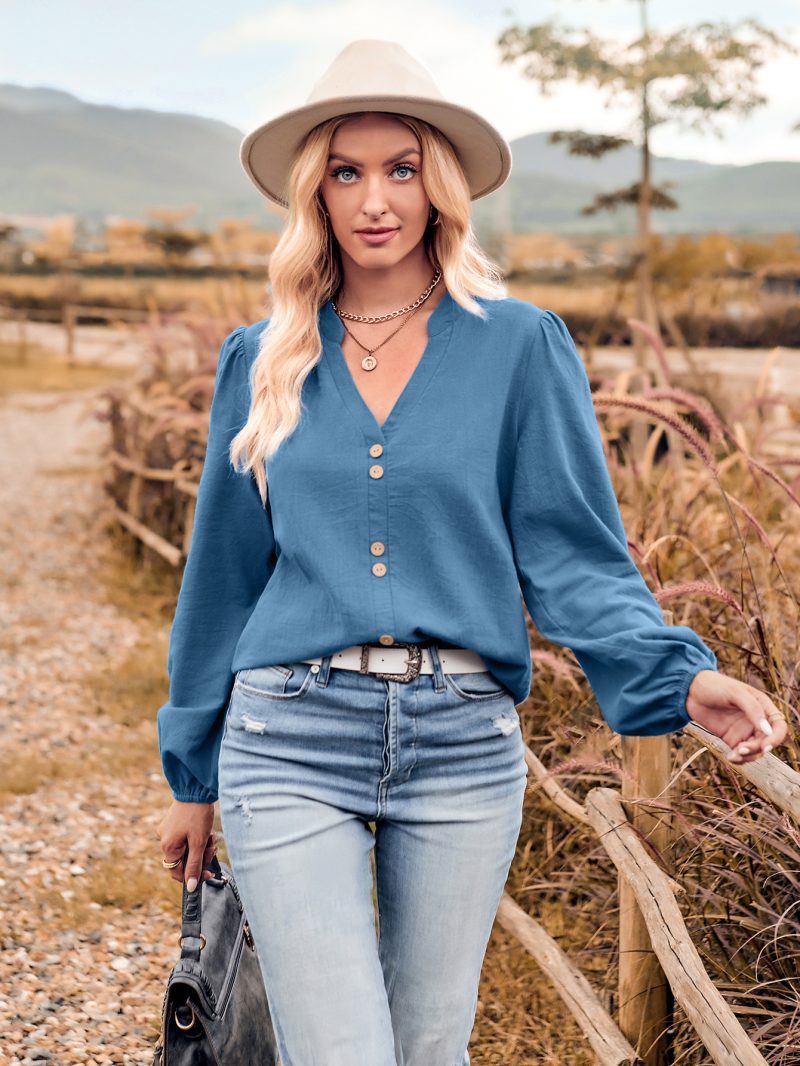 Stylish V-Neck Fastener Top for Fall - Image 2