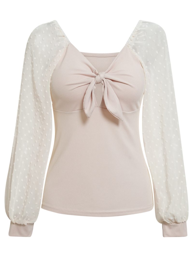 Knotted V-neck Slim Fit Knit Top - Fall/Winter - Image 4