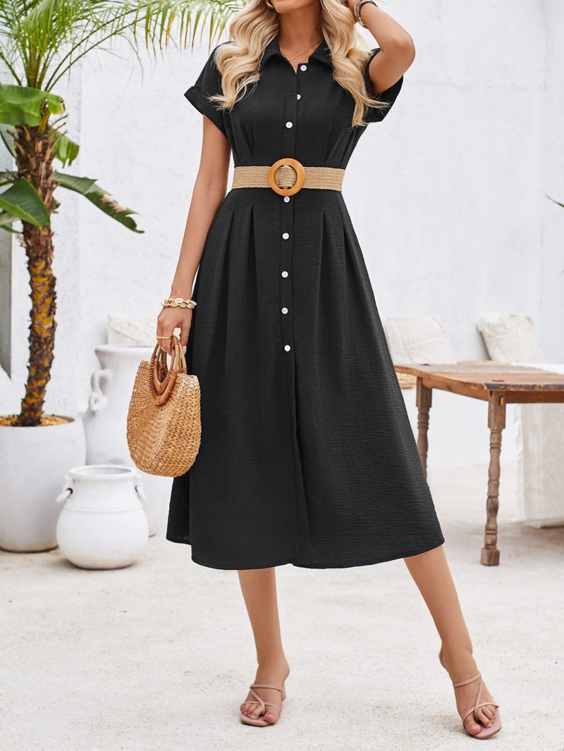 Polo Collar Pleated Dress - Summer - Image 2