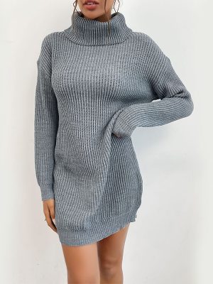 Autumn Solid Color High Collar Sweater Dress – Beltless