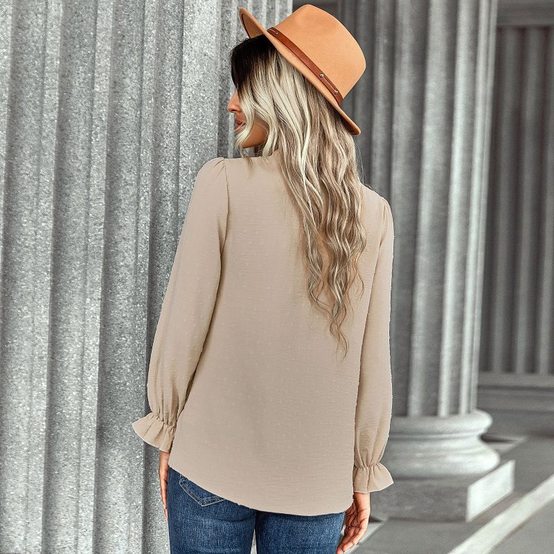 All-Matching V-neck Shirt: Polka Dot Casual Charm" - Image 2