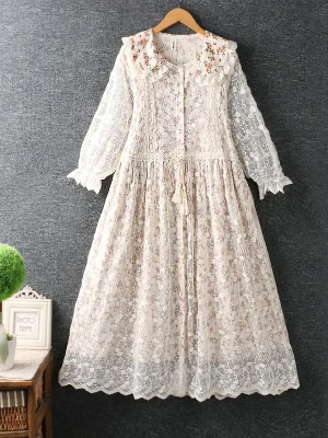 Lace Cotton Flower Midi Dress