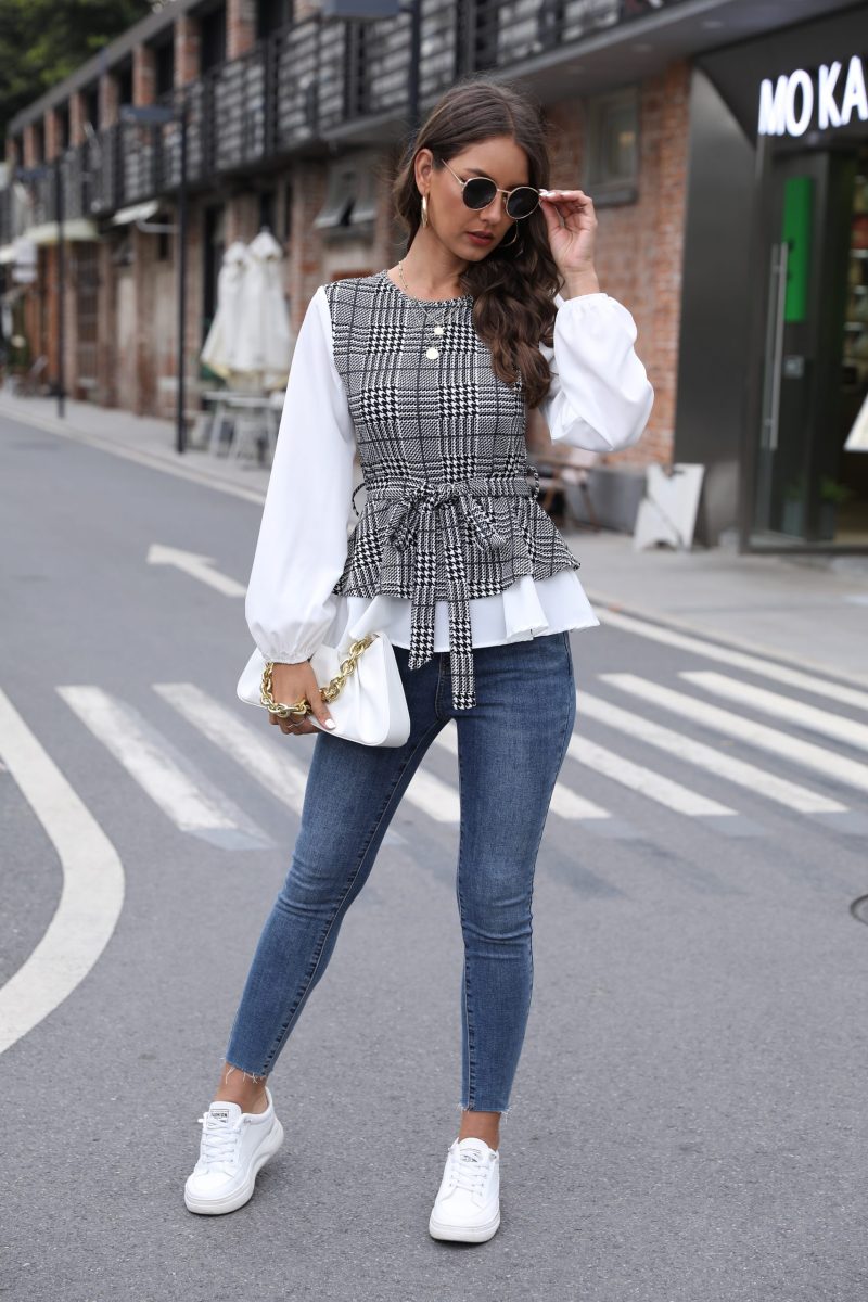 Women's Elegant Check Mosaic Waist Top: Spring & Summer - Image 3