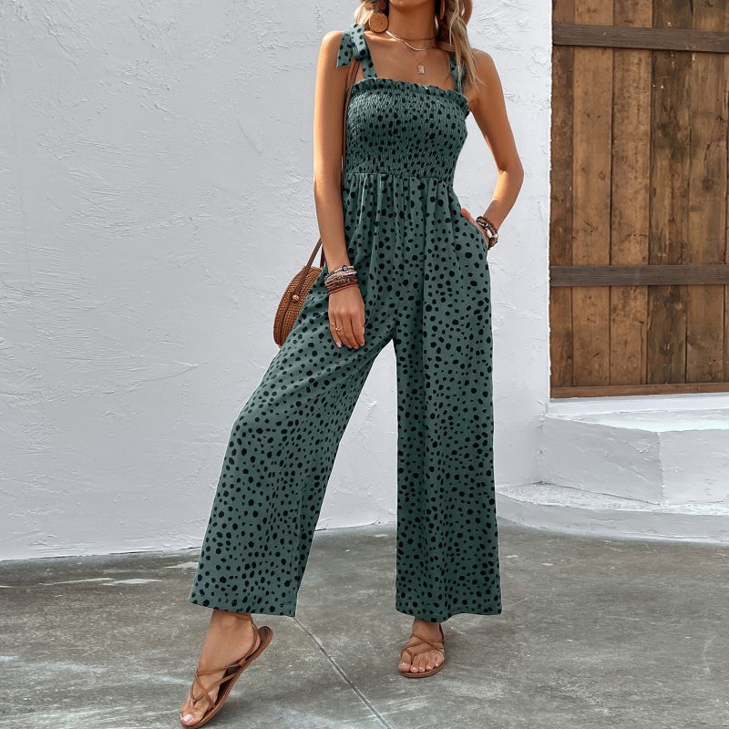 Pocket Wide Leg Pants Waist Slimming Suspender Jumpsuit Printing - Image 4