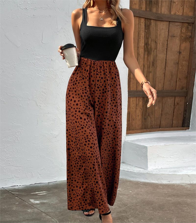 Women Clothing Printed Vest Jumpsuit Long Waist Slimming Wide Leg Pants - Image 4