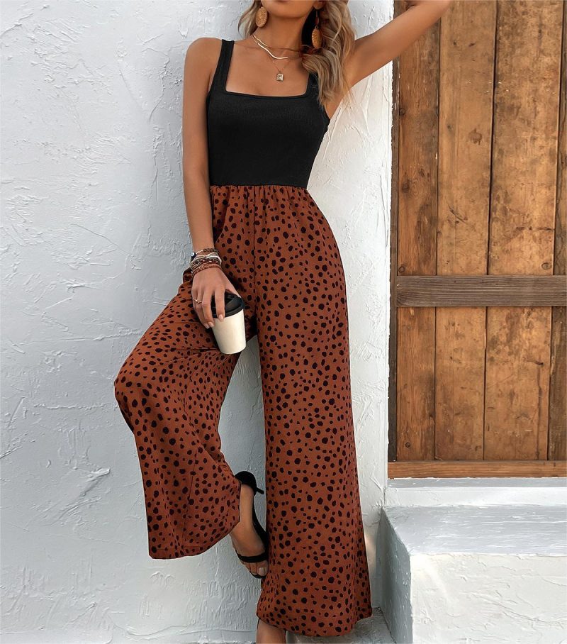 Women Clothing Printed Vest Jumpsuit Long Waist Slimming Wide Leg Pants - Image 5