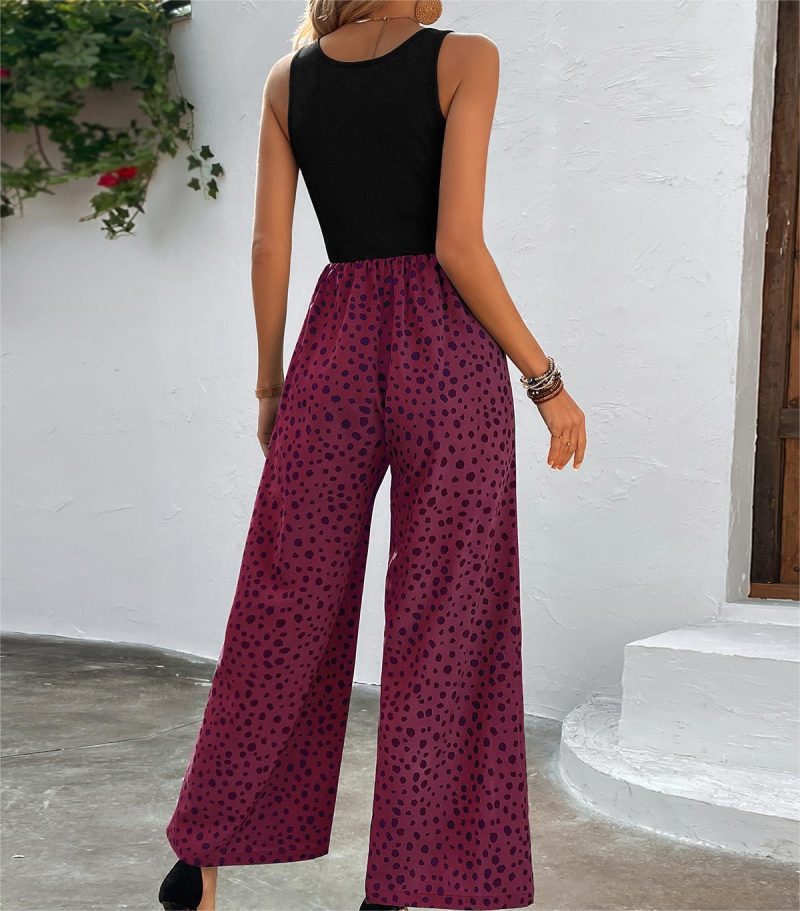 Women Clothing Printed Vest Jumpsuit Long Waist Slimming Wide Leg Pants - Image 6