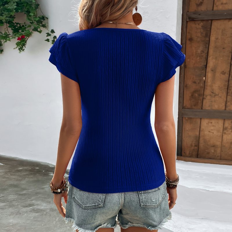 Women Knitwear Pleated Sexy Top Flying Sleeves T shirt Loose - Image 4