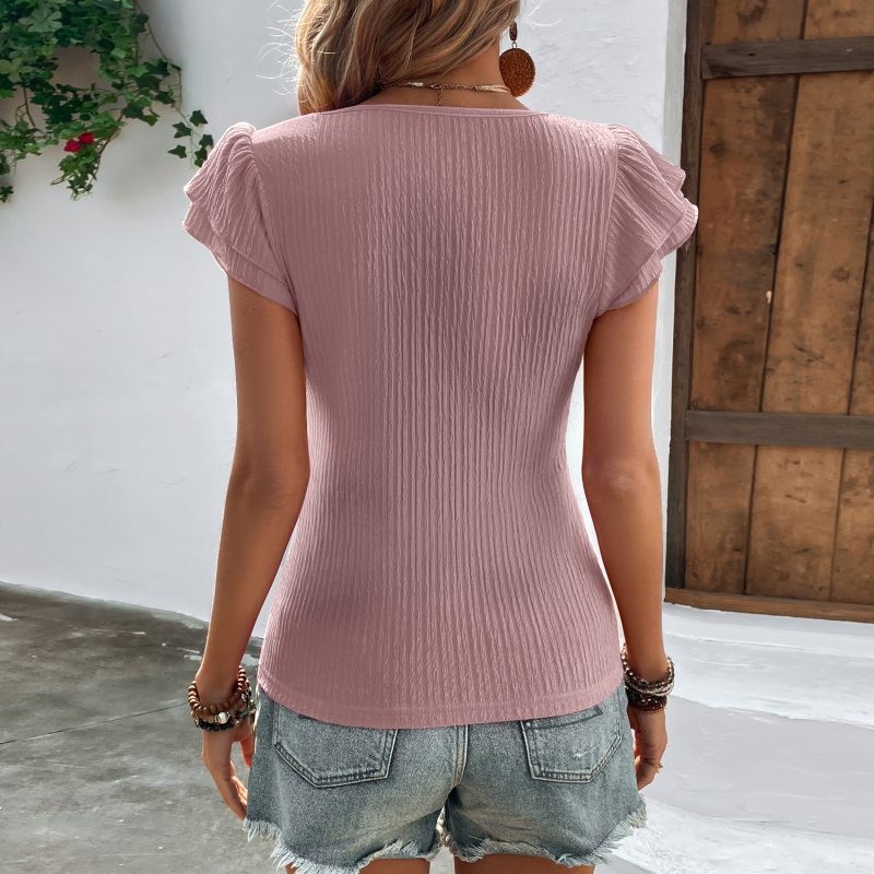 Women Knitwear Pleated Sexy Top Flying Sleeves T shirt Loose - Image 8