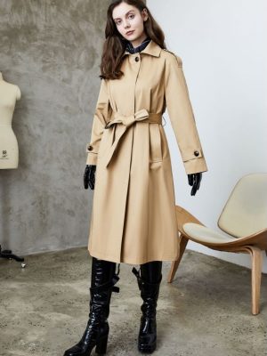 Khaki Single-Breasted Casual Trench Coat