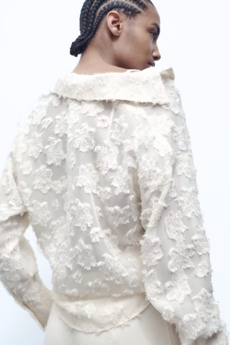 Spring Elegance: Long Sleeve Translucent Stitching Shirt - Image 2