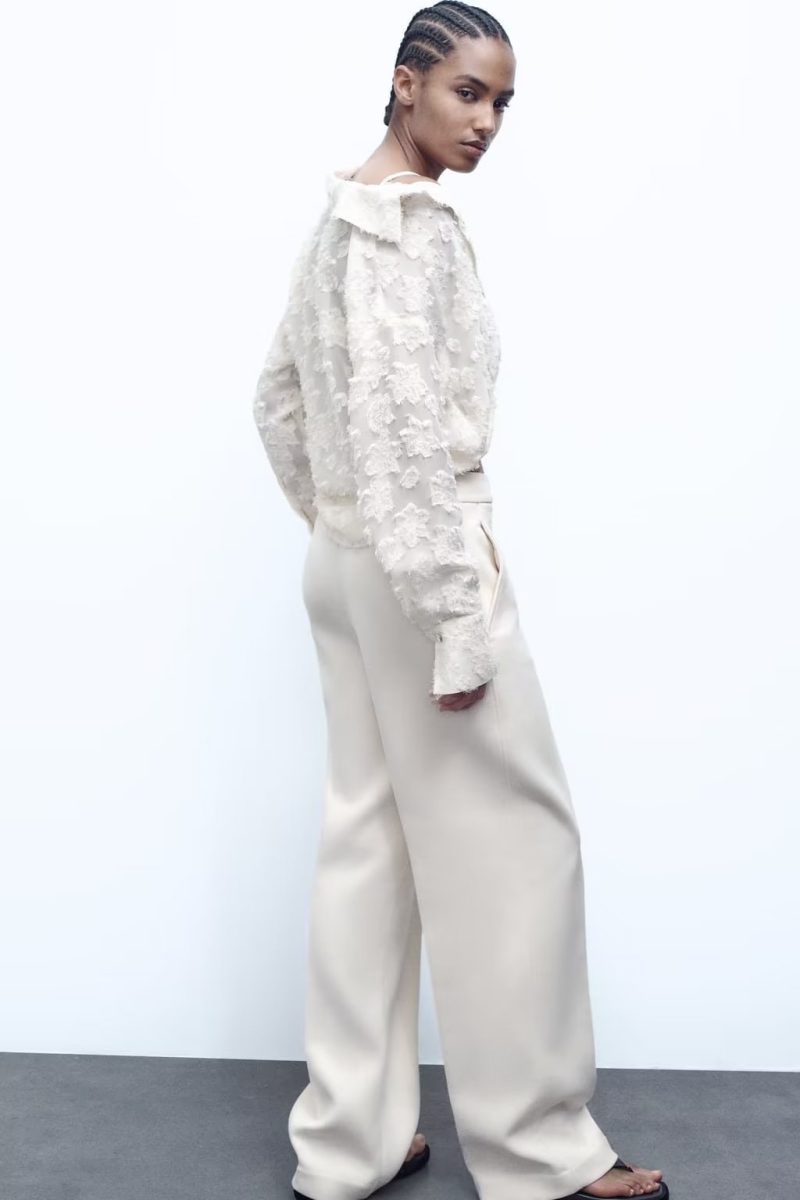 Spring Elegance: Long Sleeve Translucent Stitching Shirt - Image 3