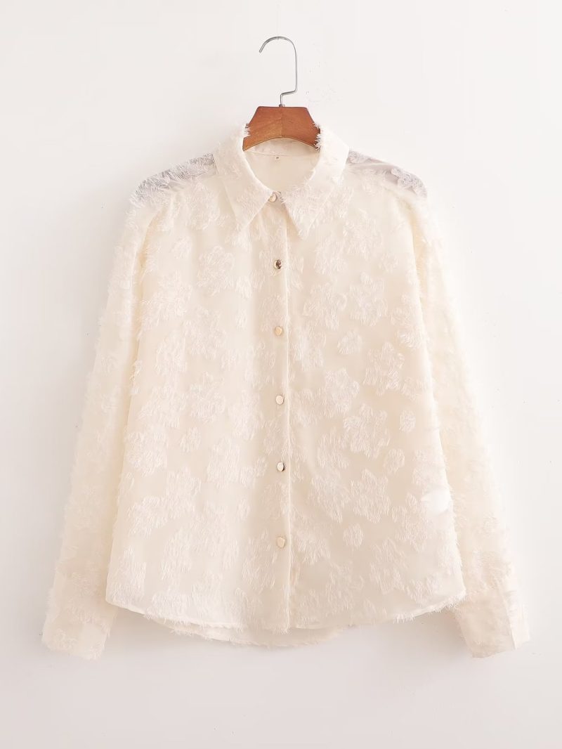 Spring Elegance: Long Sleeve Translucent Stitching Shirt - Image 4