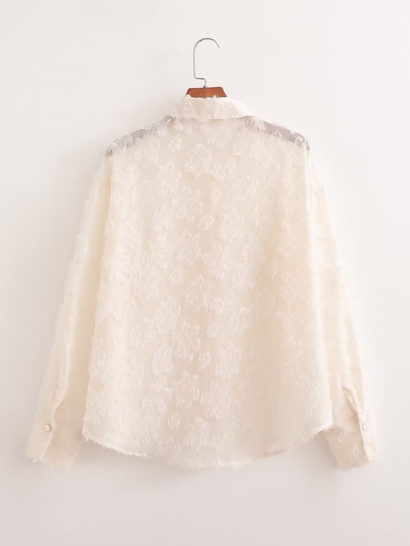 Spring Elegance: Long Sleeve Translucent Stitching Shirt - Image 5