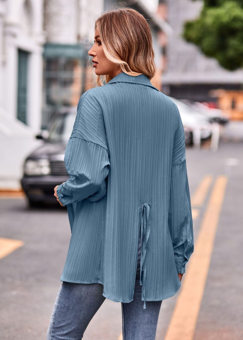 Chic Comfort: Double Line Jacquard Loose Shirt - Image 4