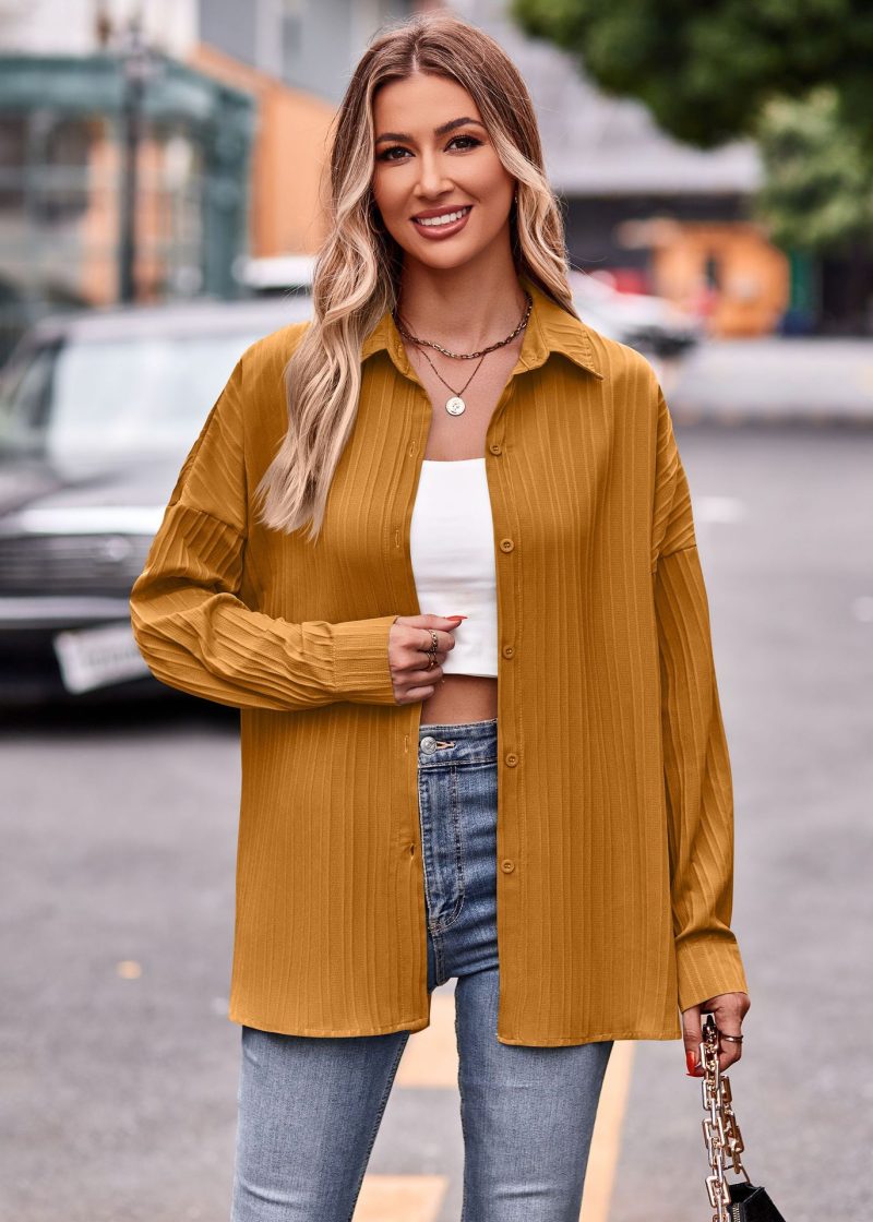 Chic Comfort: Double Line Jacquard Loose Shirt - Image 5