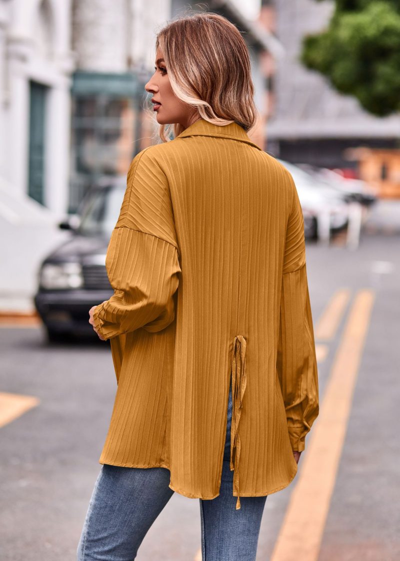 Chic Comfort: Double Line Jacquard Loose Shirt - Image 6