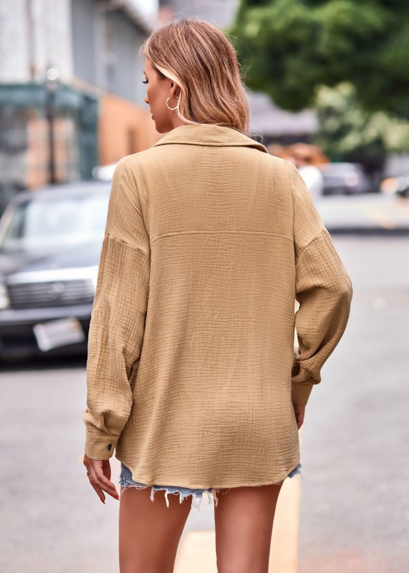 Cozy Comfort: Casual Pocket Loose Long Sleeve Shirt - Image 2