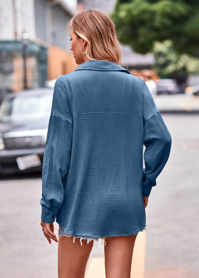 Cozy Comfort: Casual Pocket Loose Long Sleeve Shirt - Image 4