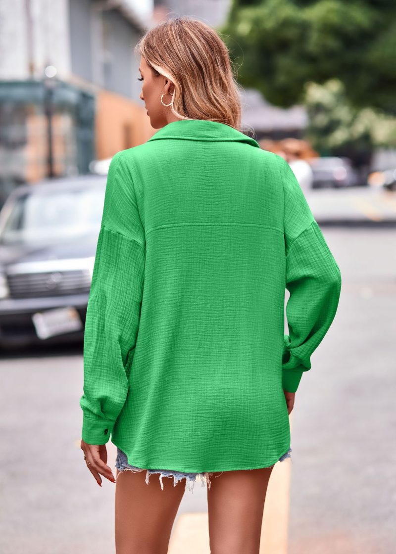 Cozy Comfort: Casual Pocket Loose Long Sleeve Shirt - Image 8