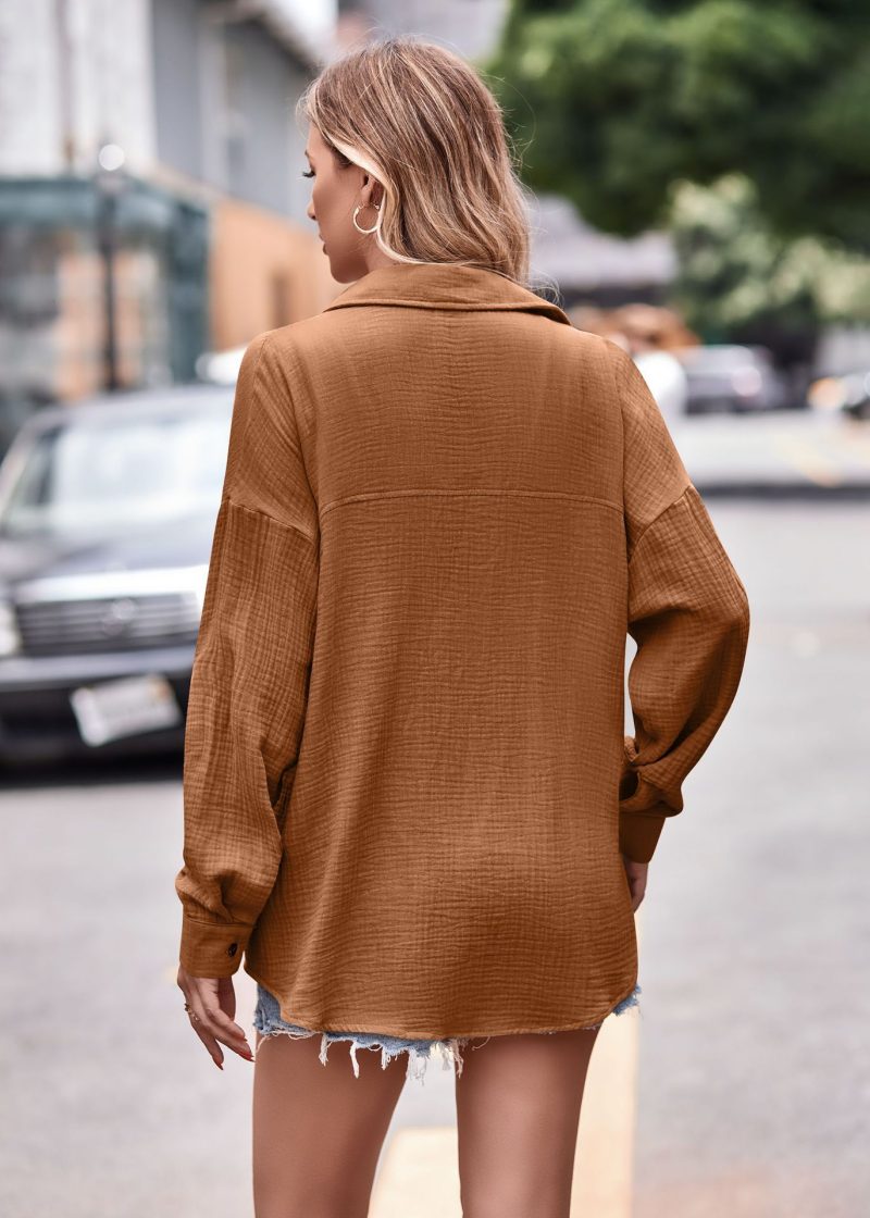 Cozy Comfort: Casual Pocket Loose Long Sleeve Shirt - Image 10