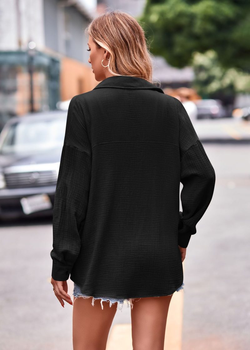 Cozy Comfort: Casual Pocket Loose Long Sleeve Shirt - Image 12