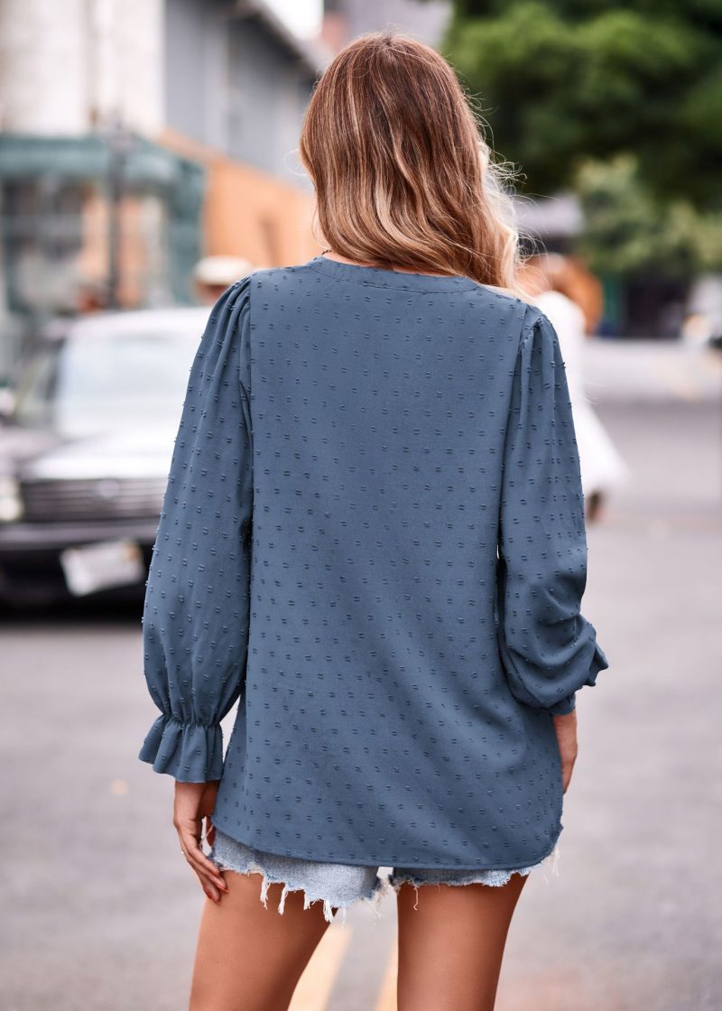Elevate Fall Style: V-neck Jacquard Umbrella Sleeve Top - Image 2