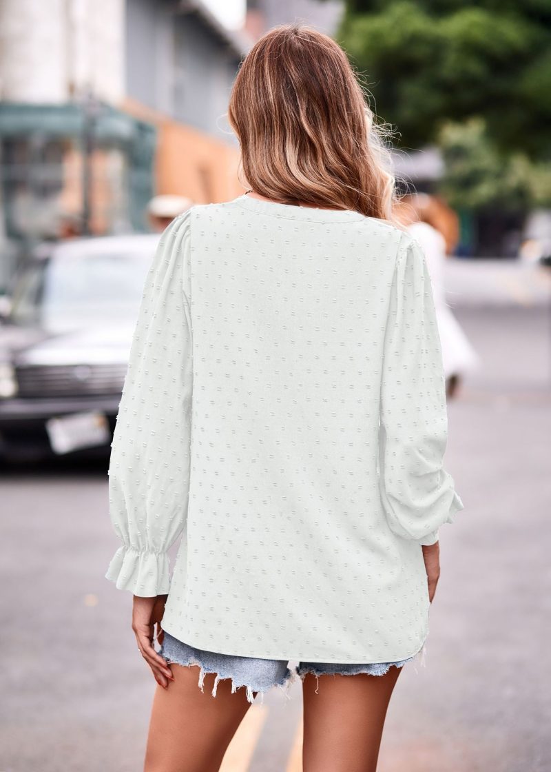 Elevate Fall Style: V-neck Jacquard Umbrella Sleeve Top - Image 4