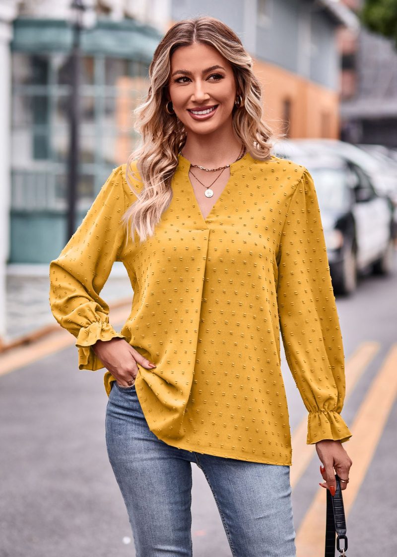 Elevate Fall Style: V-neck Jacquard Umbrella Sleeve Top - Image 5