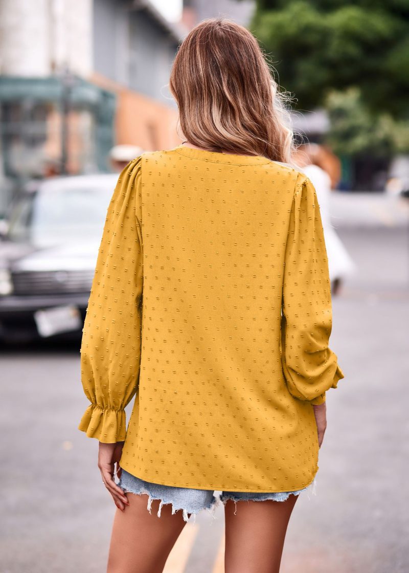 Elevate Fall Style: V-neck Jacquard Umbrella Sleeve Top - Image 6