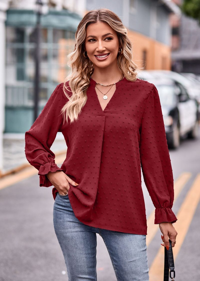 Elevate Fall Style: V-neck Jacquard Umbrella Sleeve Top - Image 7