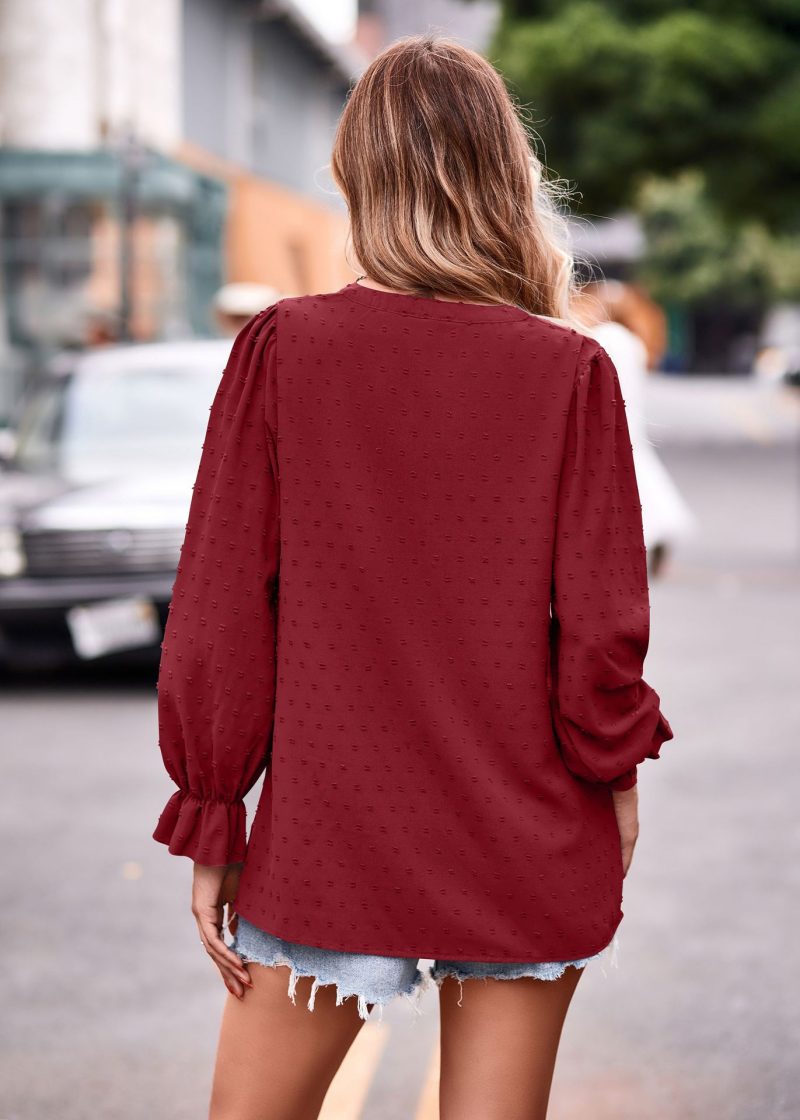 Elevate Fall Style: V-neck Jacquard Umbrella Sleeve Top - Image 8