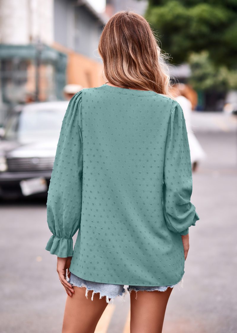 Elevate Fall Style: V-neck Jacquard Umbrella Sleeve Top - Image 10