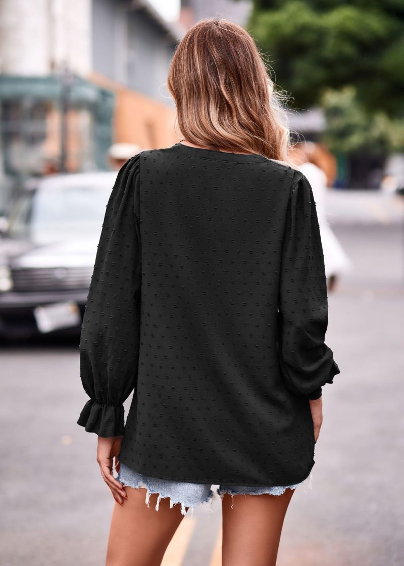 Elevate Fall Style: V-neck Jacquard Umbrella Sleeve Top - Image 12