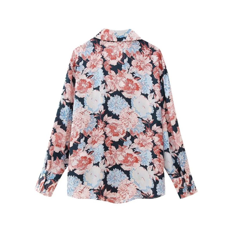Floral Elegance: Loose Collared Long-Sleeve Shirt for Women - Image 4