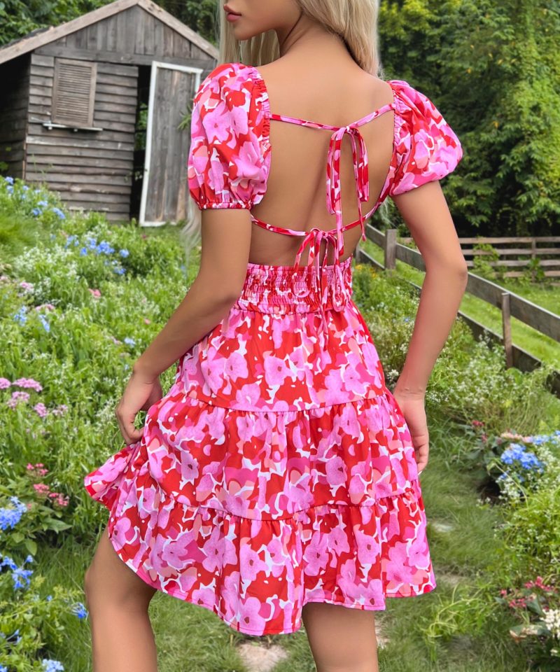 Sweet Backless Ruffled Printed Summer Dress for Women - Image 2