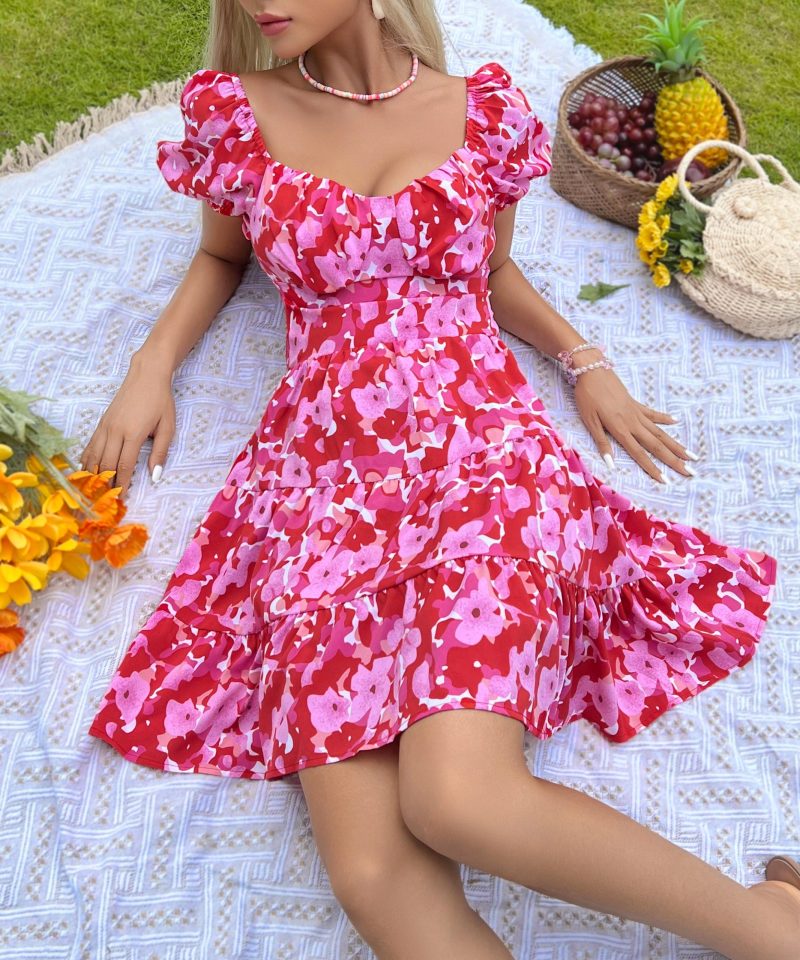 Sweet Backless Ruffled Printed Summer Dress for Women - Image 3