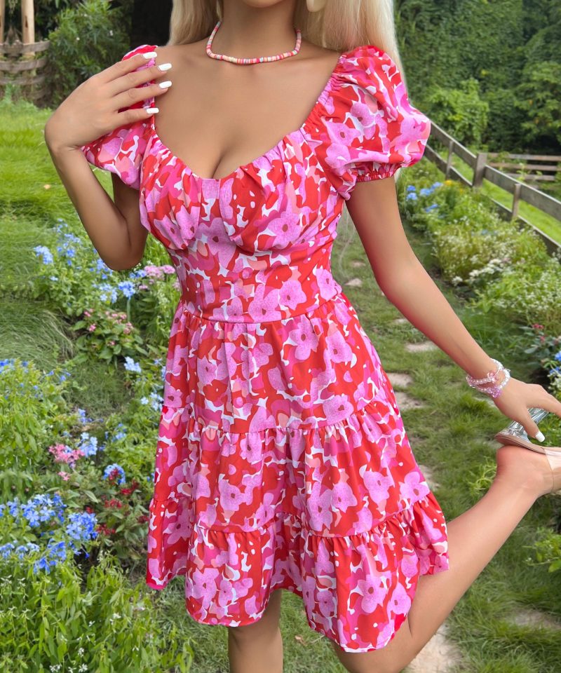 Sweet Backless Ruffled Printed Summer Dress for Women - Image 6