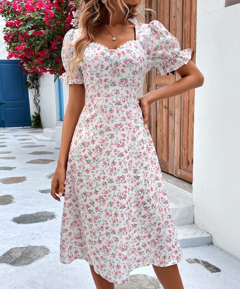 Elegant Ruffle Sleeve Printed Dress for Slim Fit Summer Women's Clothing - Image 3