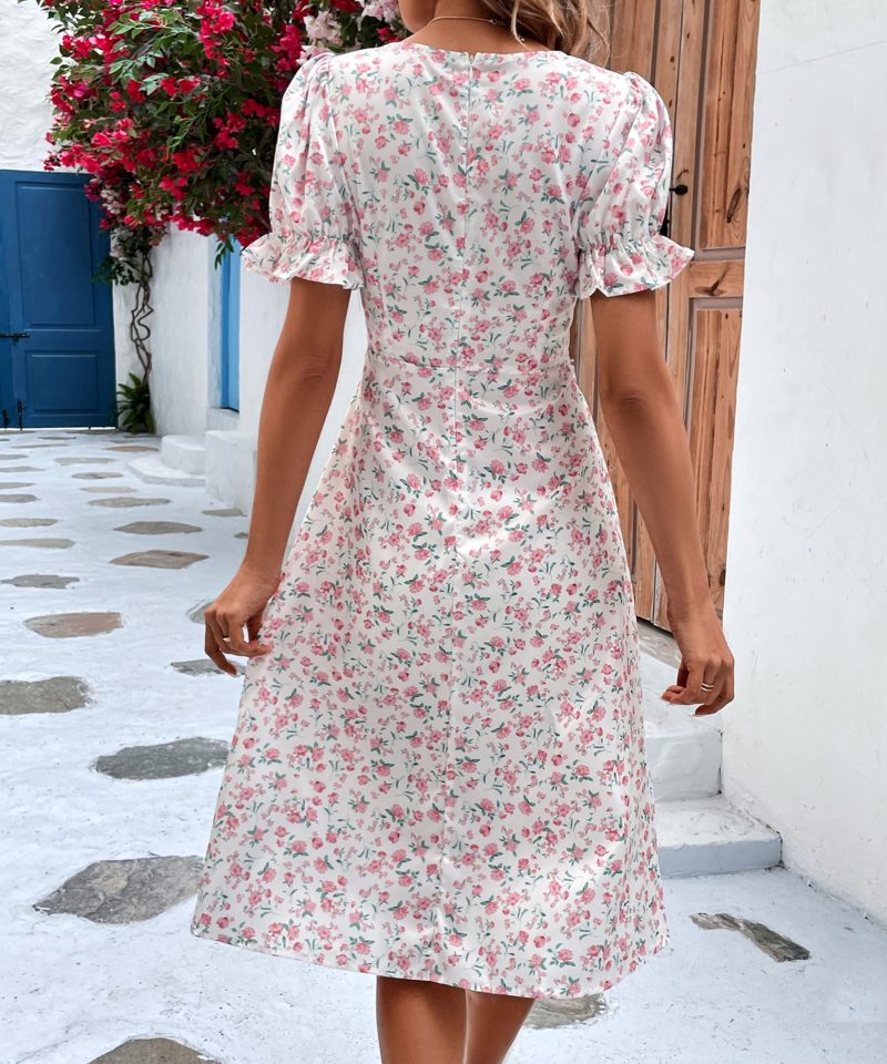 Elegant Ruffle Sleeve Printed Dress for Slim Fit Summer Women's Clothing - Image 4