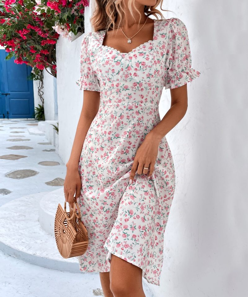 Elegant Ruffle Sleeve Printed Dress for Slim Fit Summer Women's Clothing - Image 6