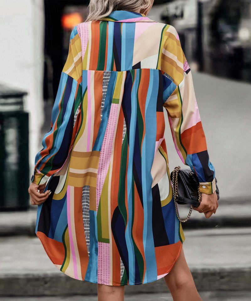 Original Color Stitching Mid-Length Shirt Dress for Women - Image 3