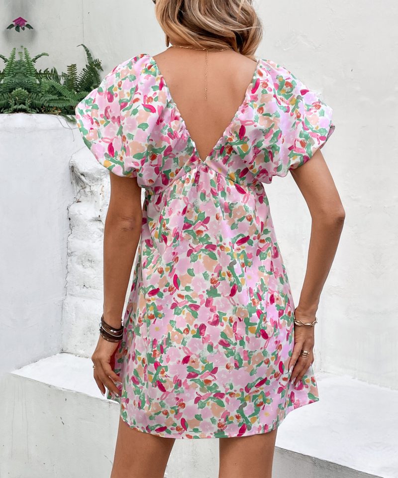 Summer Deep V-Plunge Sweet and Spicy Fairy Printed Dress for Women - Image 4