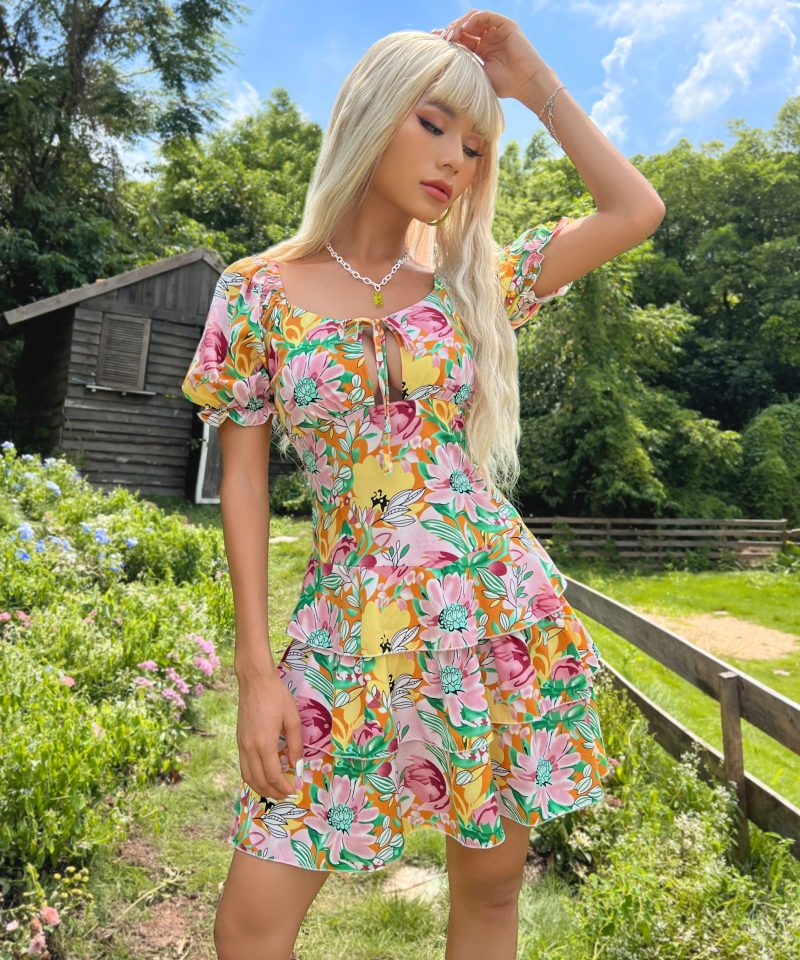 Summer Sweet Sexy Cutout Printed Dress - Image 5